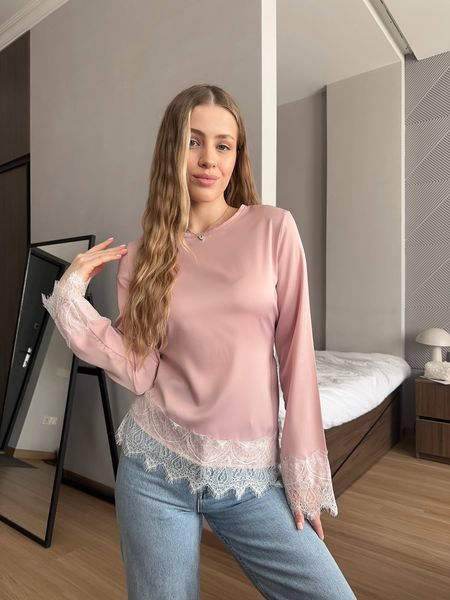 Жіноча кофточка з мереживом та довгим рукавом р4942-437 фото
