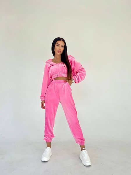 Жіночий спортивний костюм-трійка з топом, укороченою кофтою на блискавці та широкими штанами с1525-1085 фото